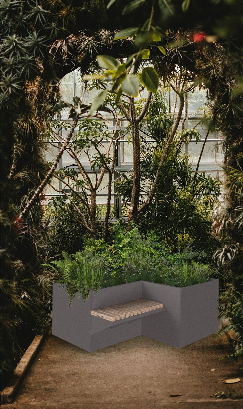 Стальная скамейка с порошковым покрытием со встроенной плантатором Urbencéa CALM ARCH-00006390