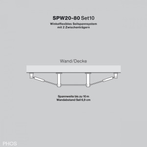 SPW20-80Set10 Гибкая система натяжения кабеля до 10 метров, расстояние до стены 6,9 см PHOS