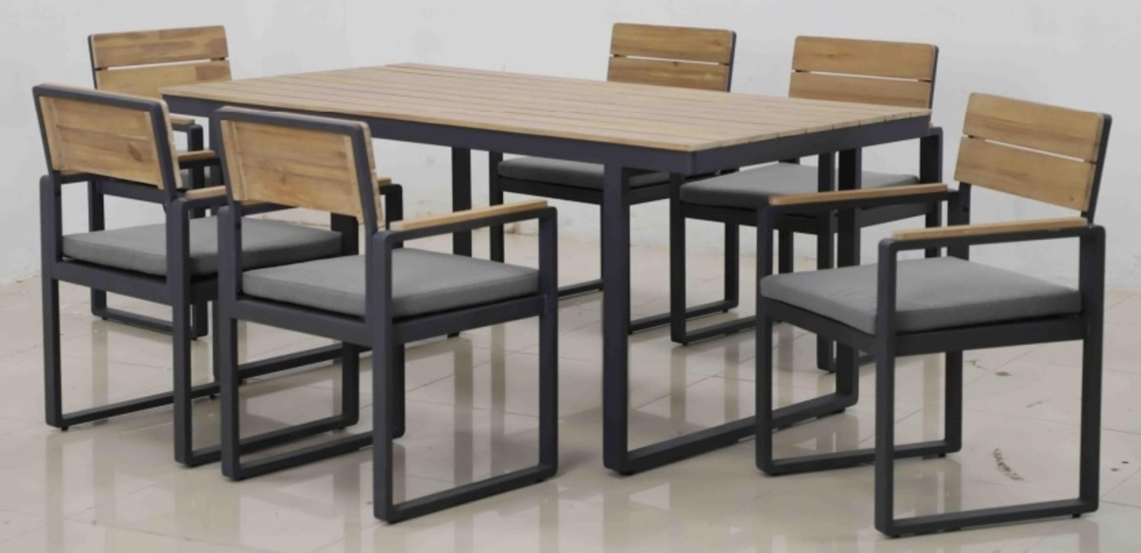91021116 Садовая мебель для отдыха алюминий темно-серый : стол, 6 стульев topa-L STLM-0444735 JOYGARDEN