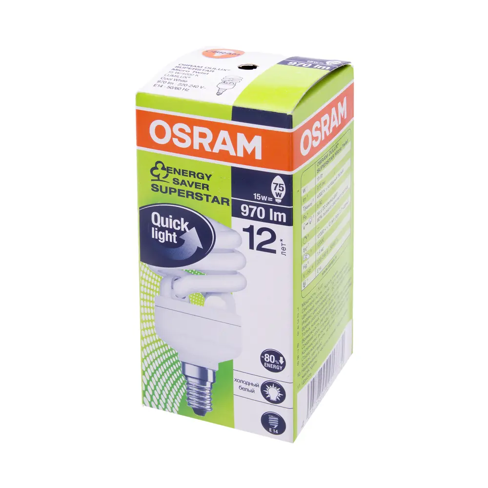 Лампа энергосберегающая Osram спираль E14 15 Вт свет холодный белый STLM-2100482 - Вид №1
