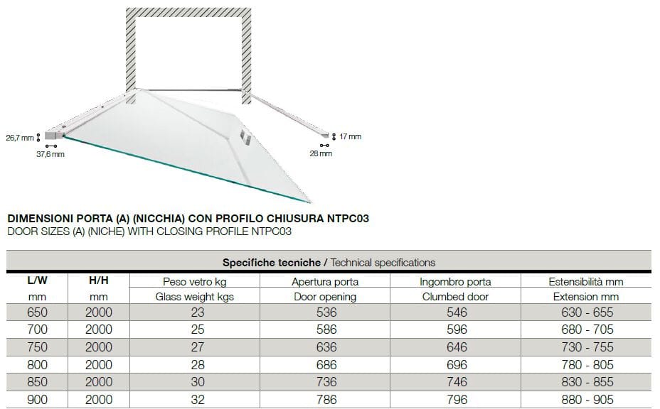 Алюминиевая и стеклянная нишевая душевая кабина TAMANACO SWING ARCH-00046192 - Вид №8