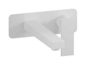 Встроенный в стену смеситель для раковины на 2 отверстия с длинным изливом в комплекте с донным клапаном WE ARE IB ru207bo Matt White Rubacuori