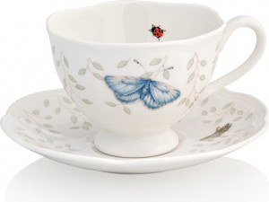 10525120 Lenox Чашка чайная с блюдцем Lenox "Бабочки на лугу" 240мл Фарфор