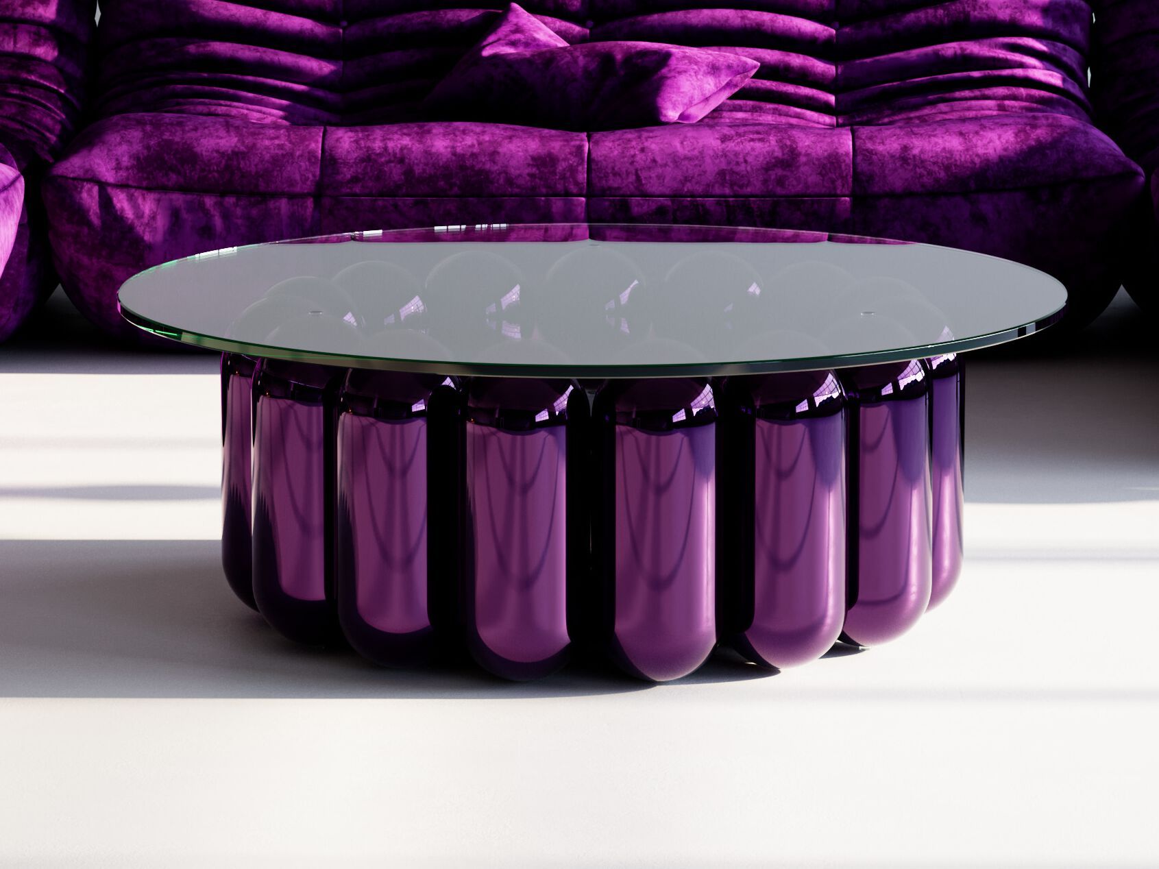 Низкий круглый журнальный столик из стали и стекла Cameron Design House ARCH-00012702