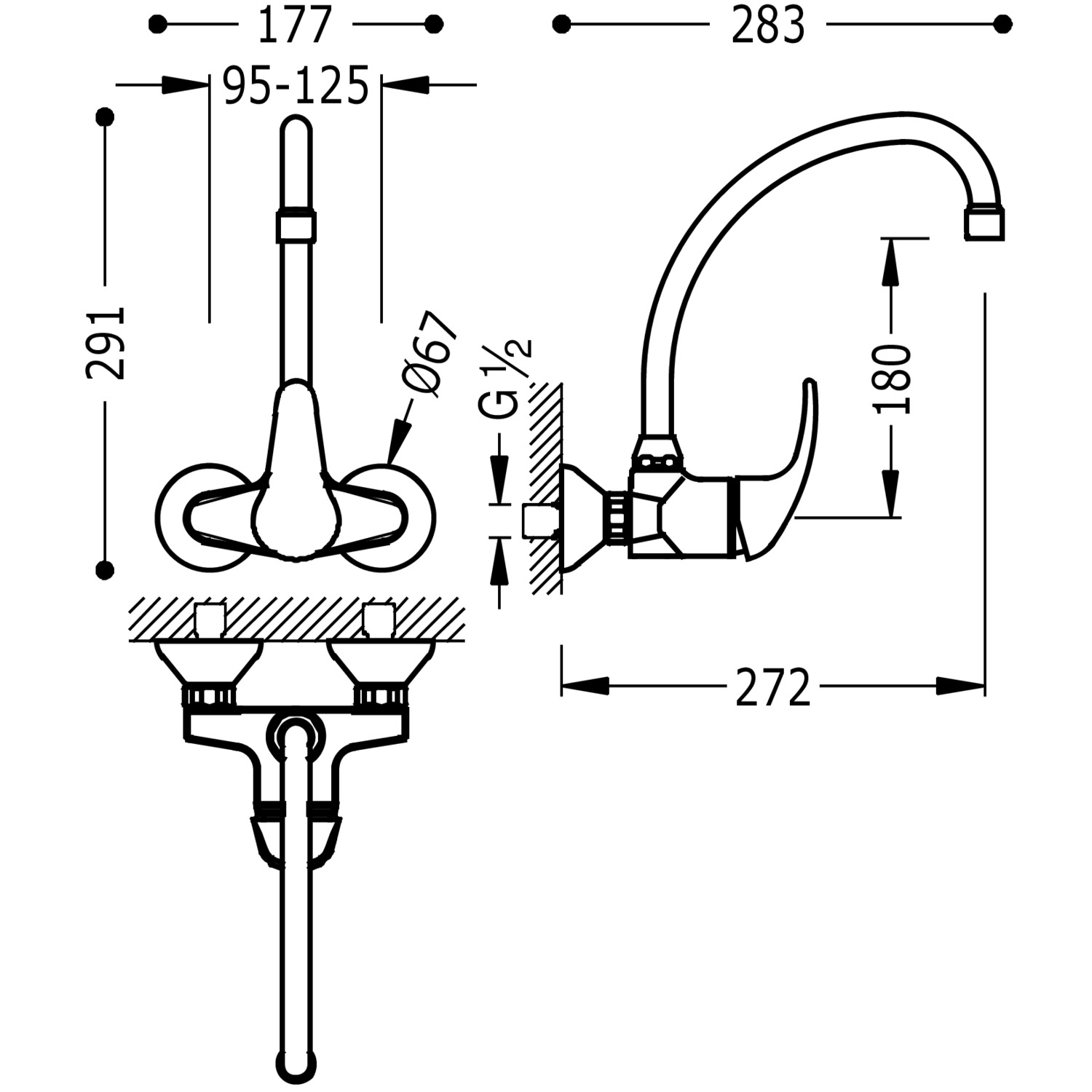 Кухонный настенный смеситель с одной ручкой для кухни-172218 TRES Kitchen - Вид №1