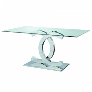 Обеденный стол стеклянный на фигурной ножке хром 160 см Chanel ESF CHANEL 044035 Прозрачный;хром