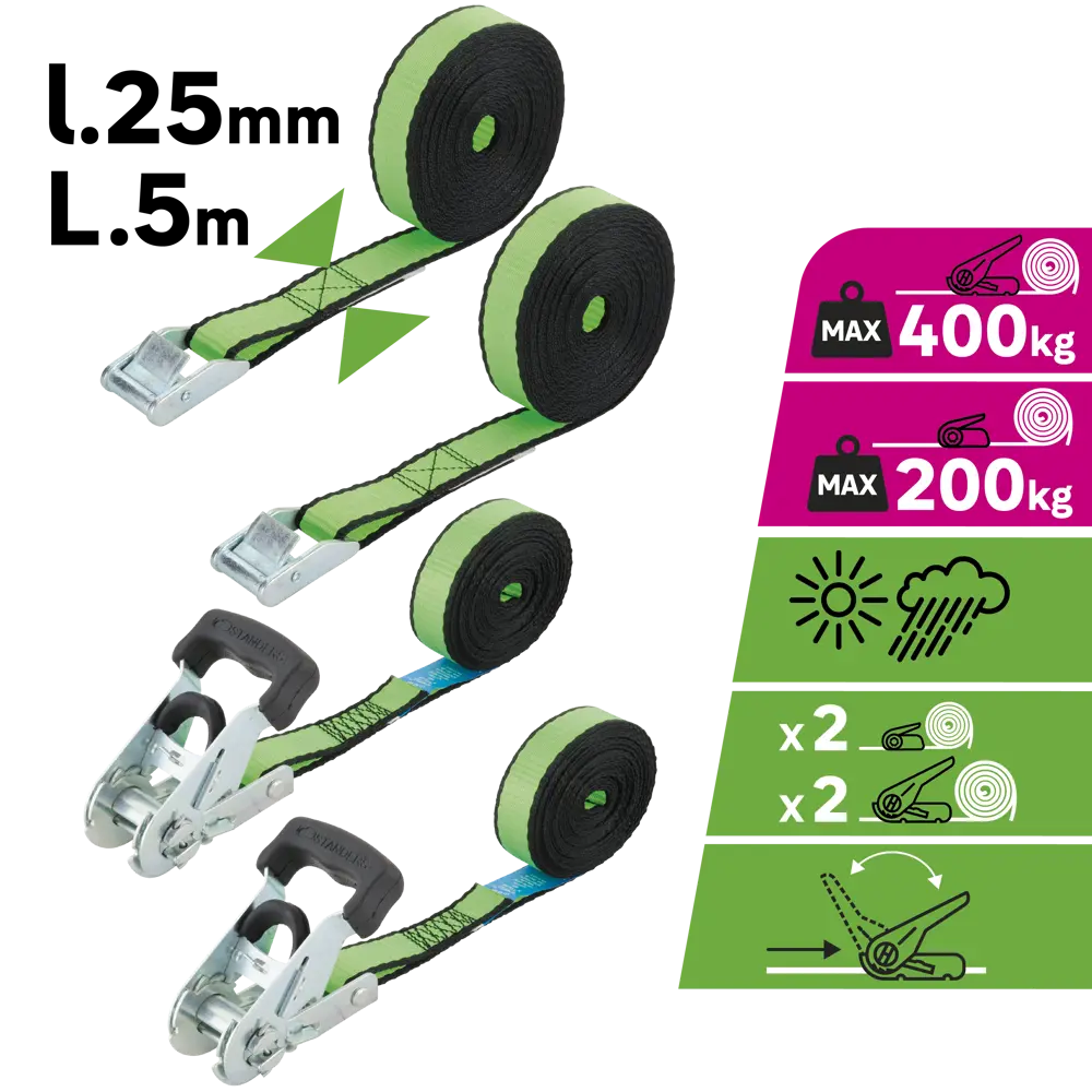 Набор крепежных ремней с крюком  25 ммx5 м 4 шт. STANDERS STLM-2051966 - Вид №1