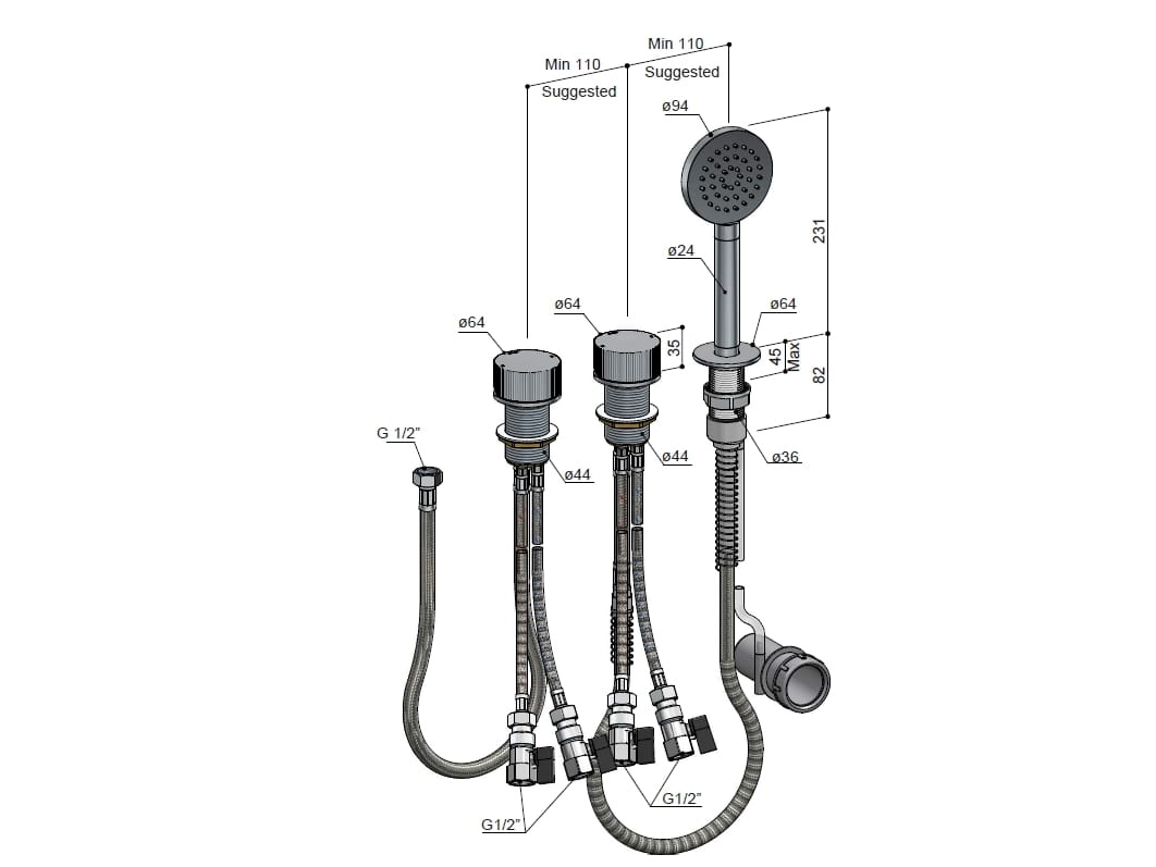 Набор для ванны с 3 отверстиями из латуни Hotbath Guy ARCH-00151660 - Вид №2
