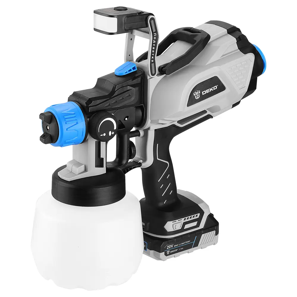 Краскопульт аккумуляторный Deko DSG20K2 Pro, 20 В Li-ion 2.3 Ач, 0.6 л/мин STLM-2162898 - Вид №1
