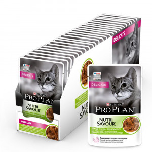 ПР0037490*26 Корм для кошек NutriSavour с чувствительным пищеварением или с особыми предпочтениями в еде, с ягненком в соусе, пауч 85 г (упаковка - 26 шт) Pro Plan