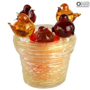 4491 ORIGINALMURANOGLASS Декоративная вазочка Птичье гнездо - красная - муранское стекло OMG 10 см
