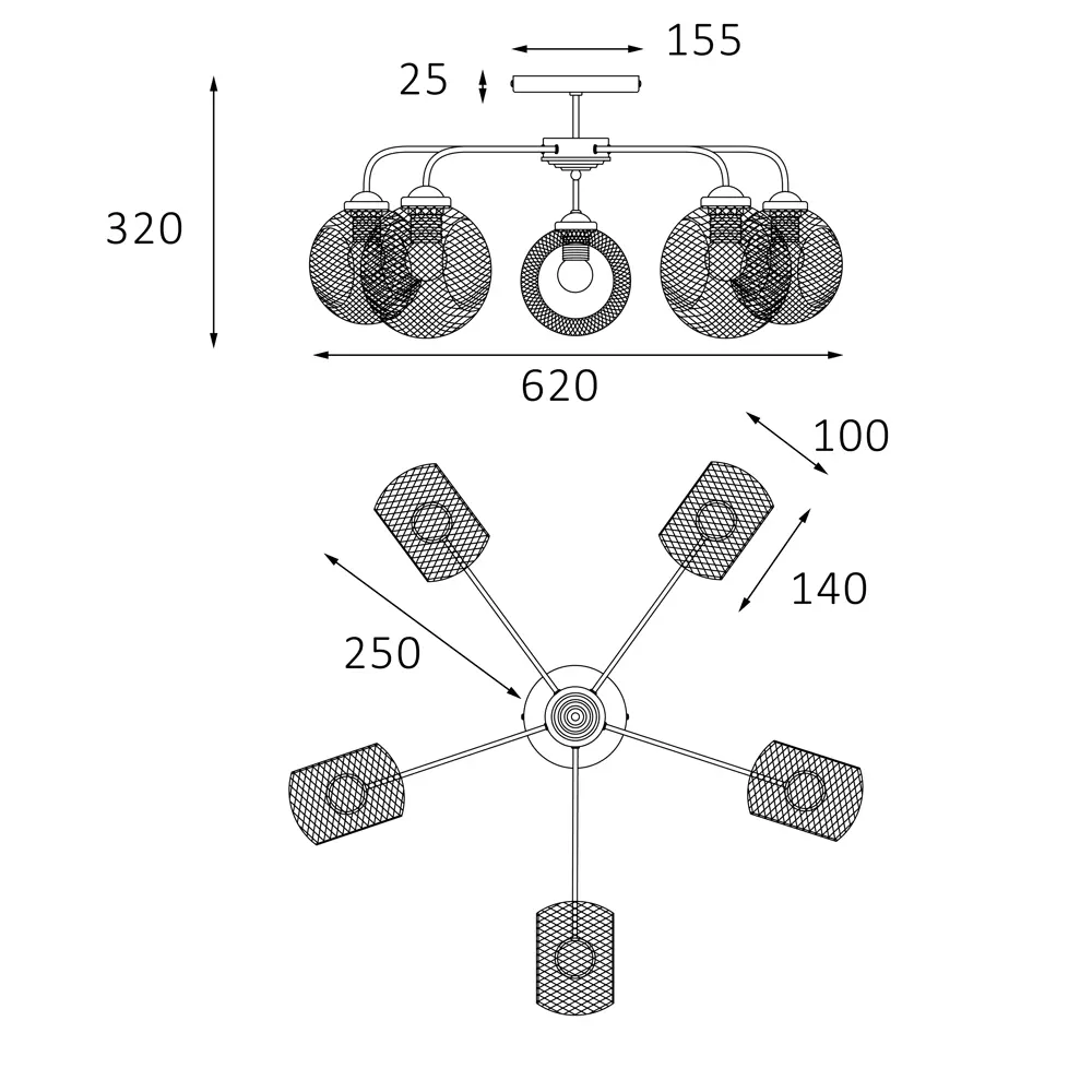 Люстра потолочная Эйр РС21386 5 ламп 15 м² цвет черный РОССВЕТ STLM-2178459 - Вид №11
