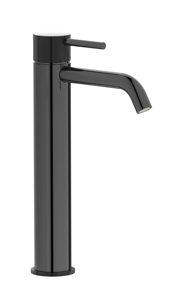 Высокий смеситель для раковины на 1 отверстие в комплекте с донным клапаном. WE ARE IB id202cf Black Chrome Industria