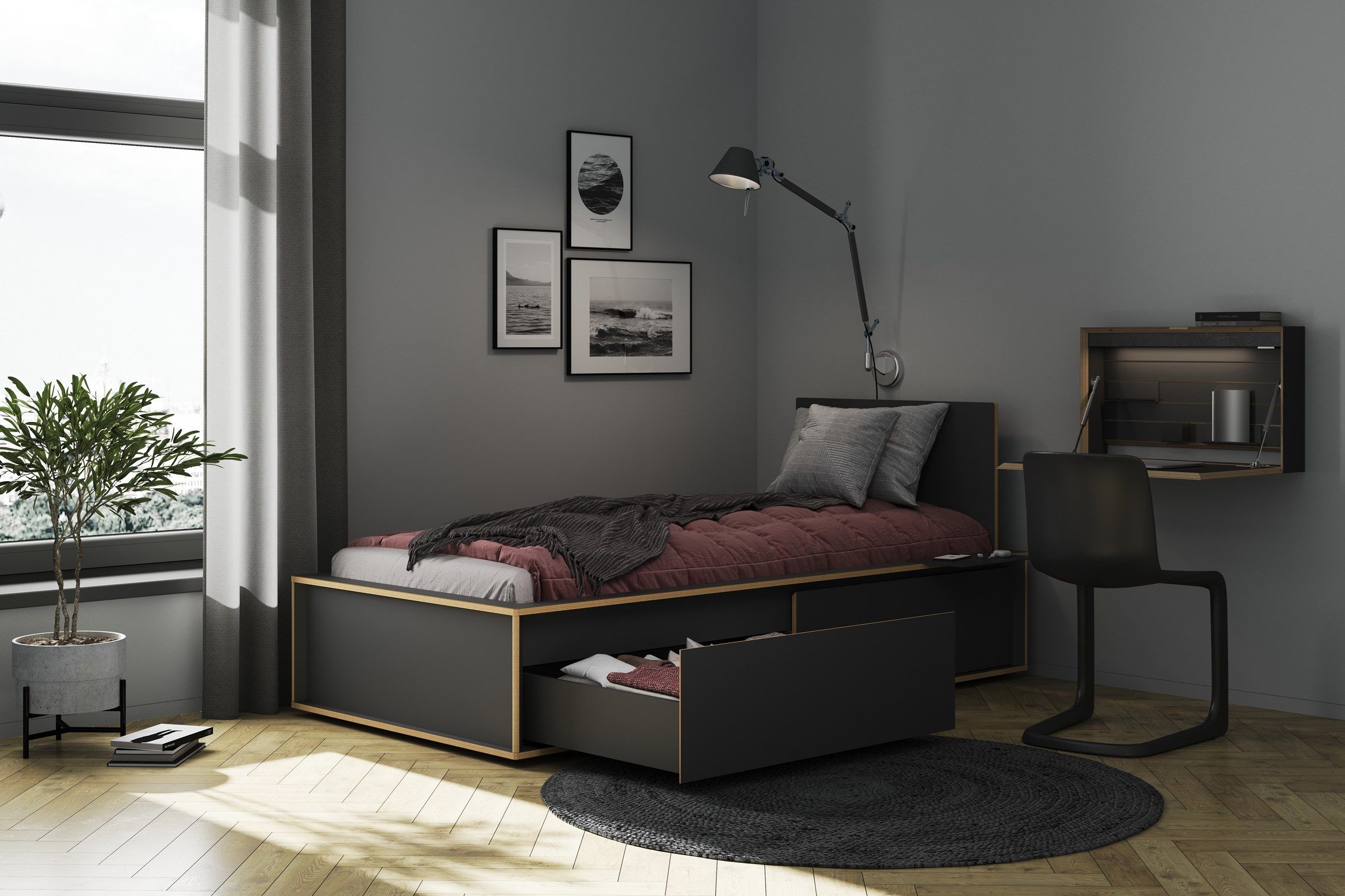 Односпальная кровать для хранения в фанере Müller Small Living SPAZE ARCH-00083318 - Вид №9