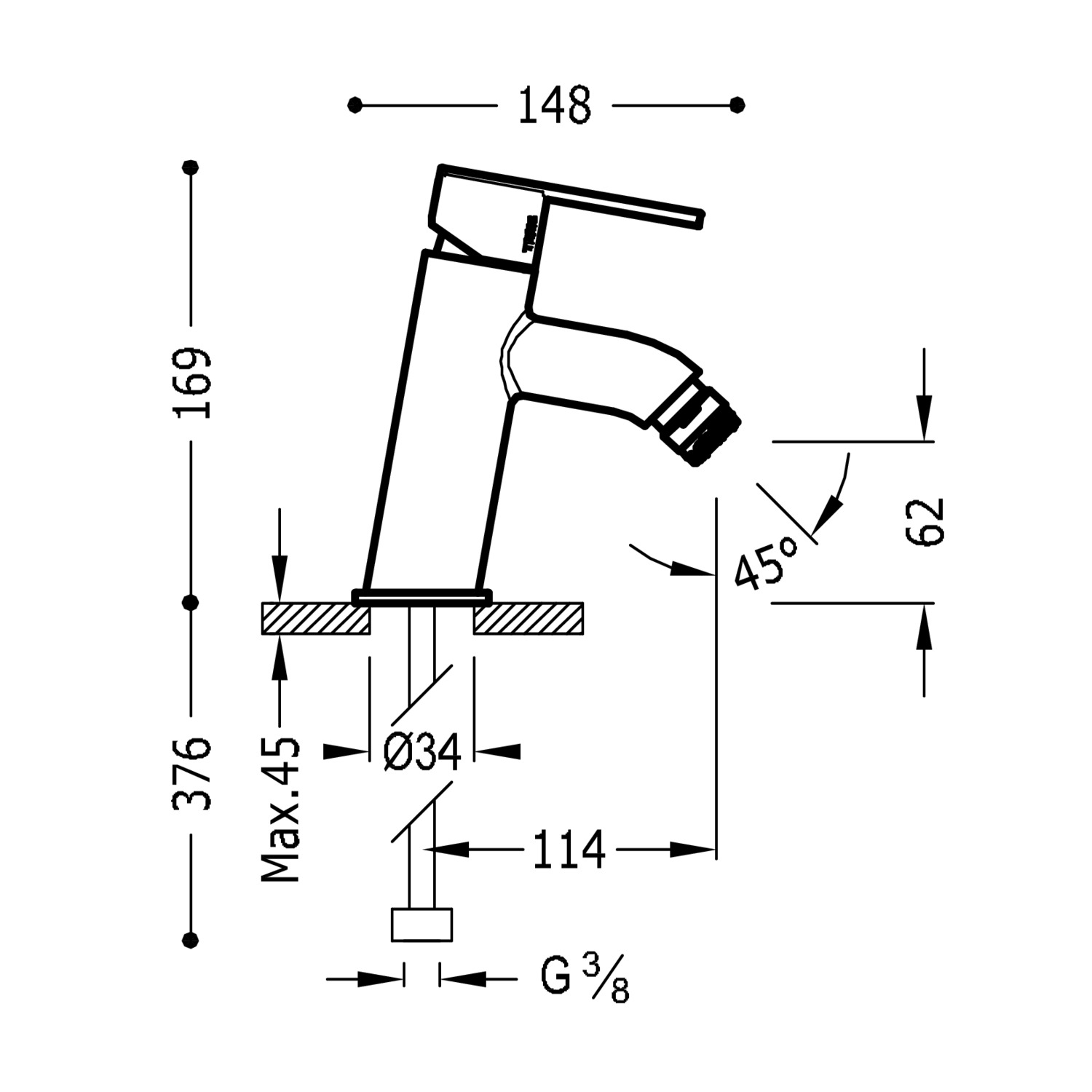 Смеситель для биде LEX-ALP с одной ручкой и наклоном-181920 TRES - Вид №1