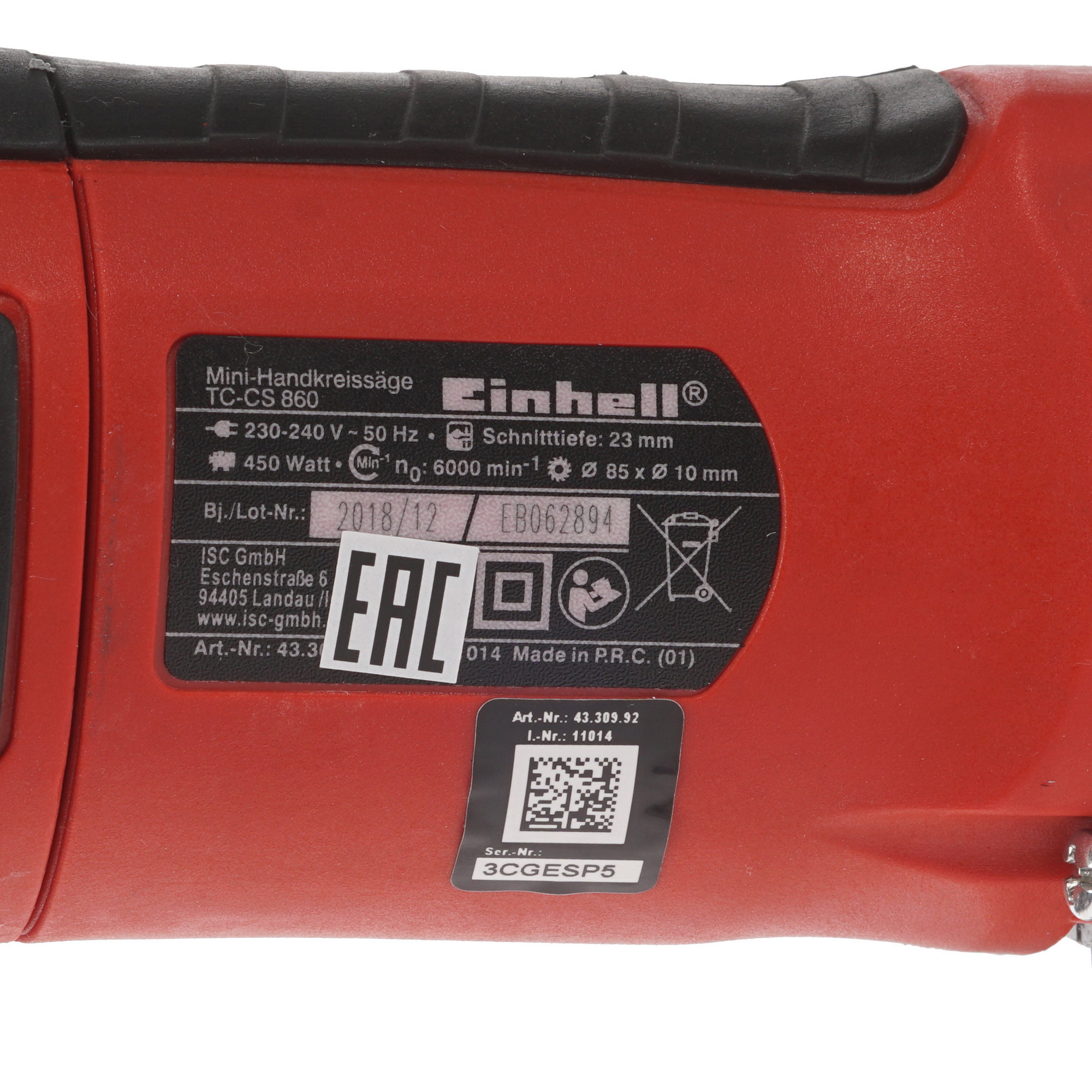 Пила дисковая Einhell TC-CS 860 Kit 8107419 STDN-0002610 - Вид №4