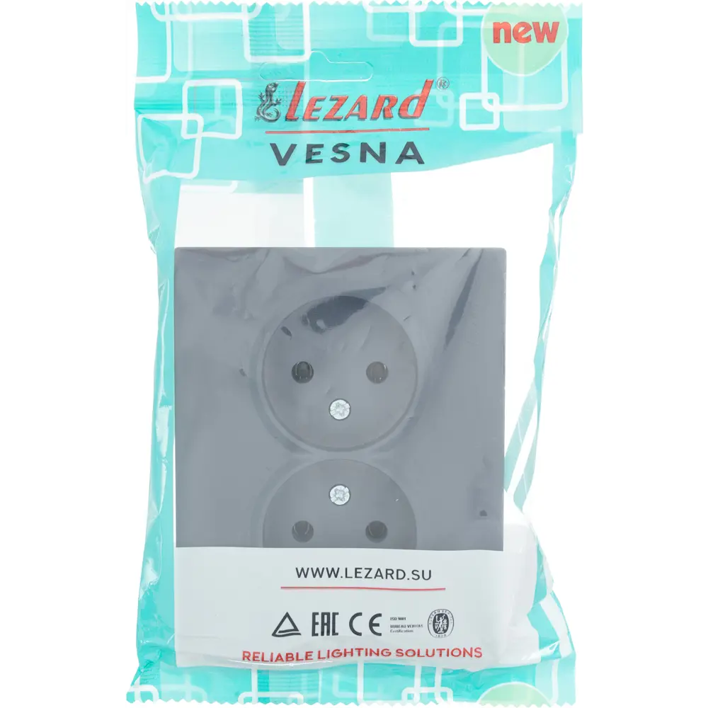 Двойная розетка Lezard Vesna графит без заземления 87103762 STLM-1573691 - Вид №3
