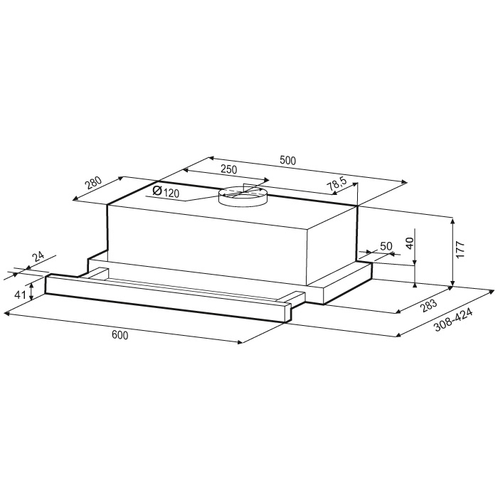 5356579 Вытяжка телескопическая KRONA KAMILLA RETRO 600 черный/черный STDN-0088121 - Вид №12