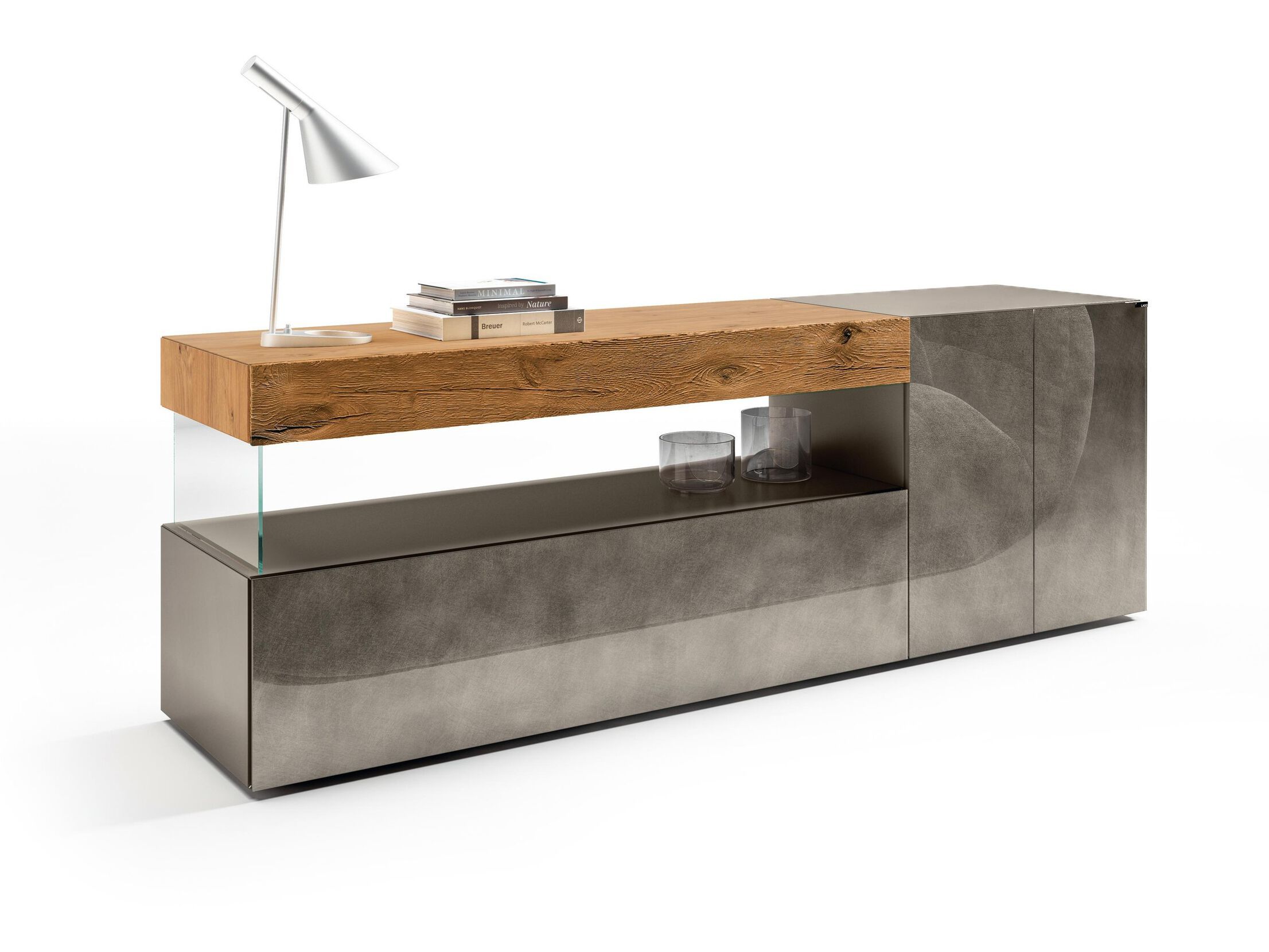 Шкаф из дерева и стекла с распашными дверцами и ящиками Lago 36e8 ARCH-00114497