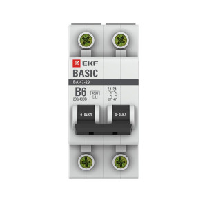 90072721 Автоматический выключатель Basic BA47-29 2P B6 А 4.5 кА STLM-0101702 EKF