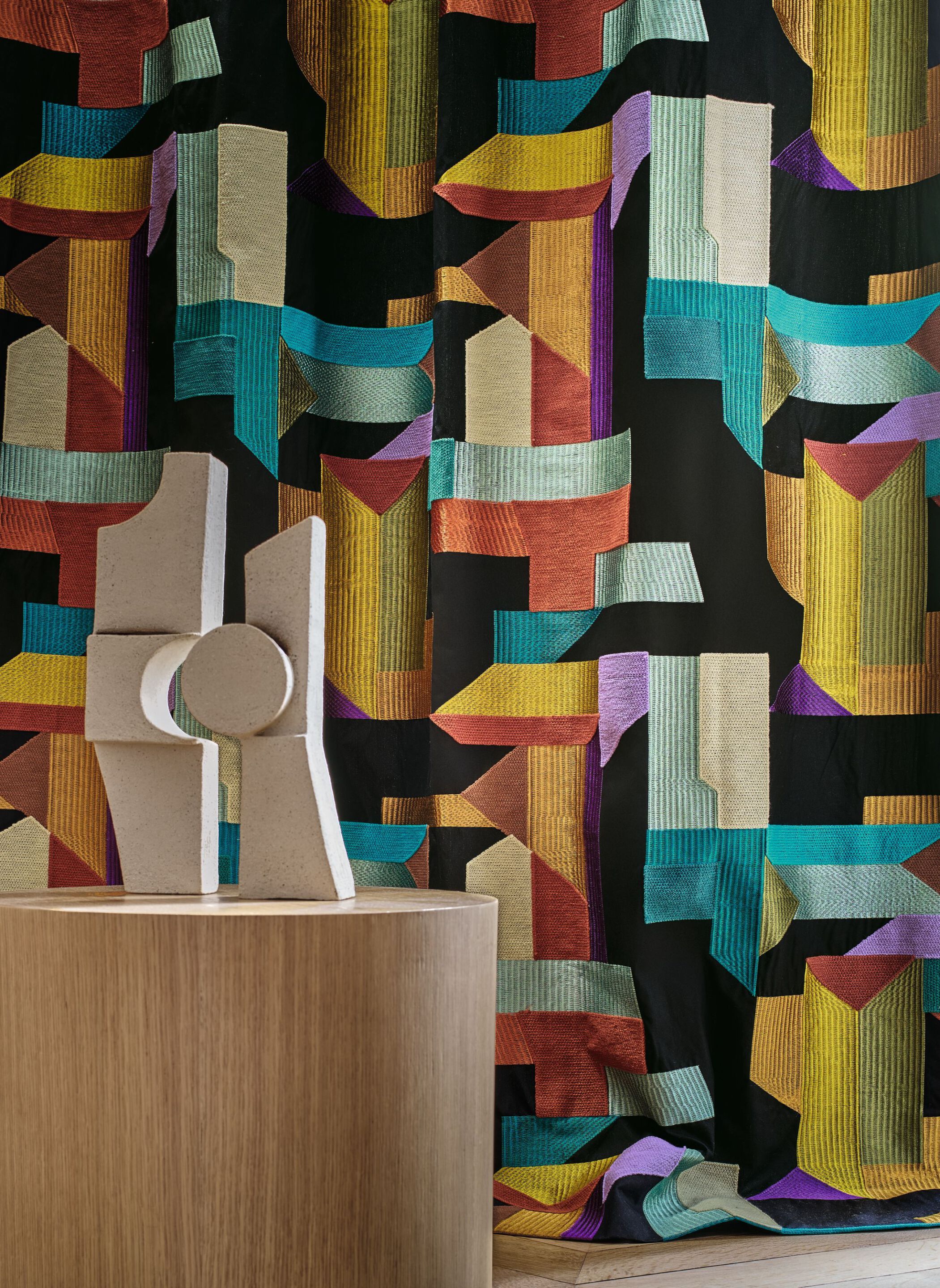 Многоцветная хлопковая вышитая ткань Casamance Polychromie ARCH-00012949 - Вид №2