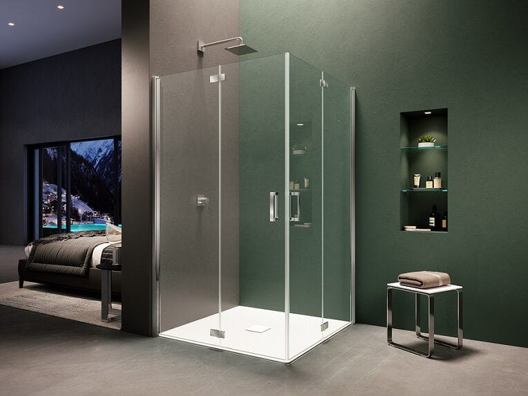 Стеклянная угловая душевая кабина с распашной дверью Provex Industrie ARCH-00096381 - Вид №1