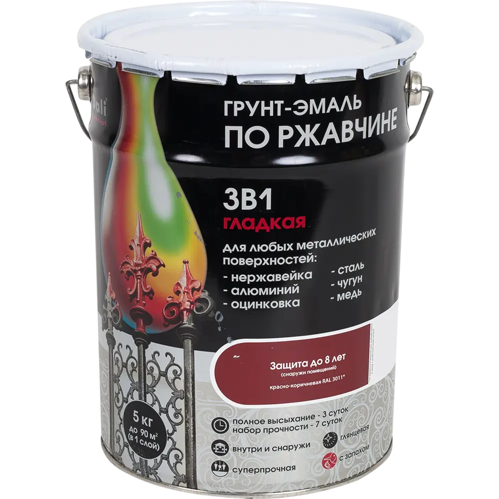 Грунт эмаль по ржавчине 3 в 1 гладкая Dali Special цвет красно-коричневый 5 кг STLM-2030501