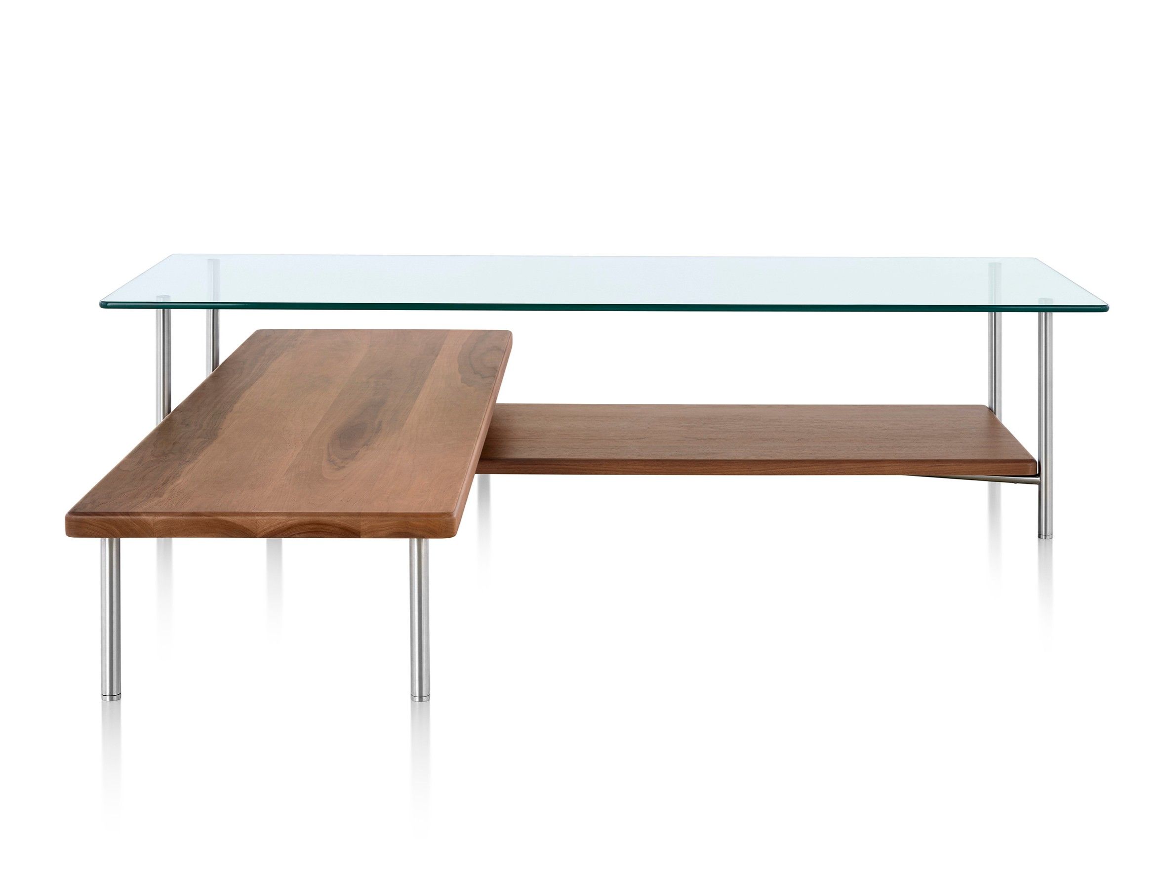 Металлический и стеклянный L-образный журнальный столик с полкой Herman Miller Layer ARCH-00120583