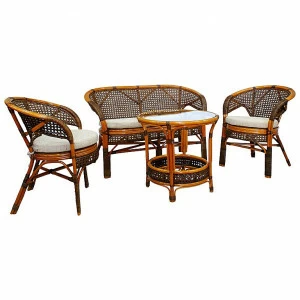 Мебель из ротанга садовая темно-коричневая, столик и кресла на 4 персоны Together ЭКО ДИЗАЙН ПЛЕТЕНАЯ 009645 Бежевый;коричневый