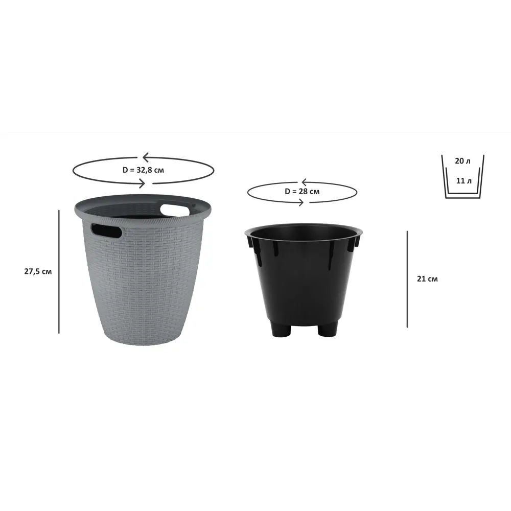 Кашпо INGREEN Rattan Ø20 см 11 л вулканический серый 89416380 STLM-1570095 - Вид №2