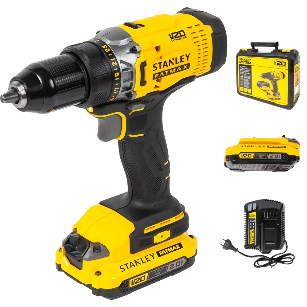 Дрель-шуруповерт аккумуляторная Stanley Fatmax SCD708D2K, 18 В Li-ion 2x2 Ач STLM-2073879