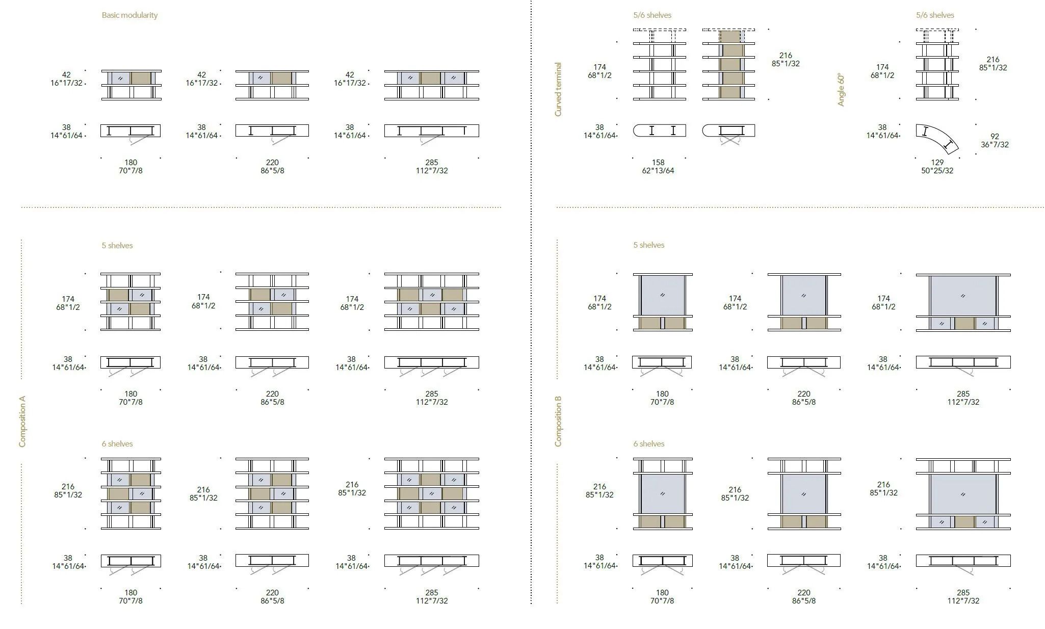 Модульный деревянный и стеклянный книжный шкаф с подставкой для телевизора REFLEX ARCH-00079118 - Вид №2