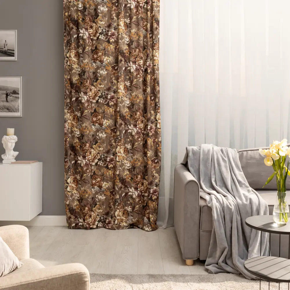 Штора на ленте Розы 140x280 см цвет коричневый SEASONS STLM-2010602