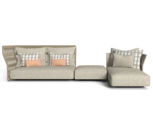 Секционный садовый диван из ткани и веревки