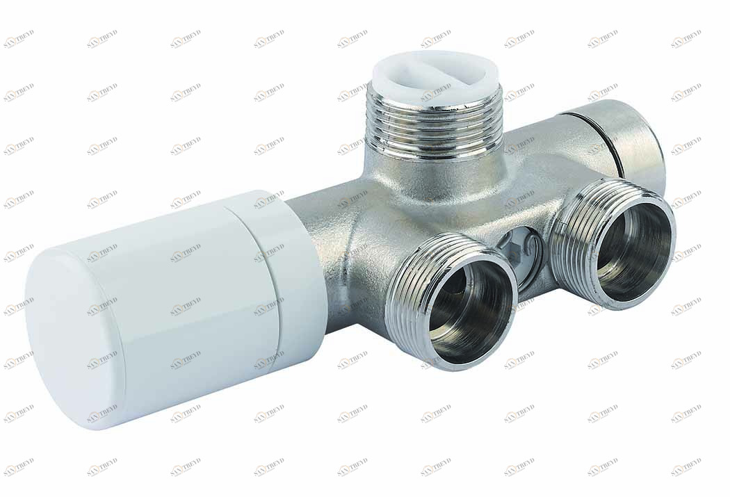 Carlo Poletti V81210QTKM Клапан термостатический угловой одно/двухтрубный с бай-пасс, с подключением медной или пластиковой трубы. Межосевое расстояние 40 мм 