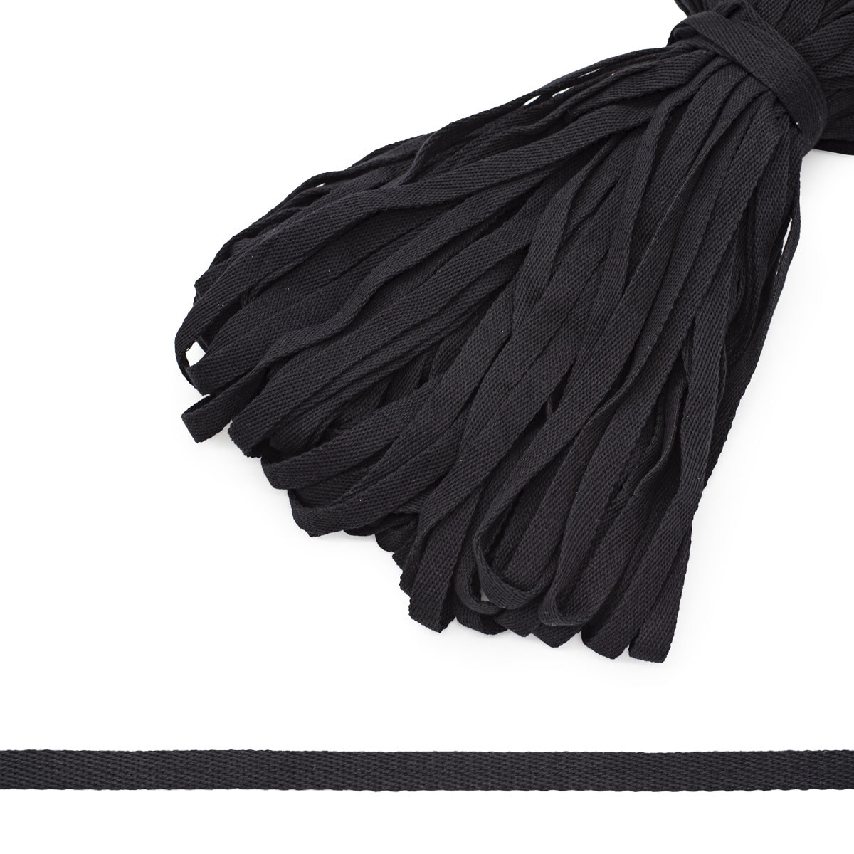 90934097 Шнур плетеный бытовой плоский веревка хозяйственная хлопковая цвет черный 15мм х 100м STLM-0423394 АЙРИС