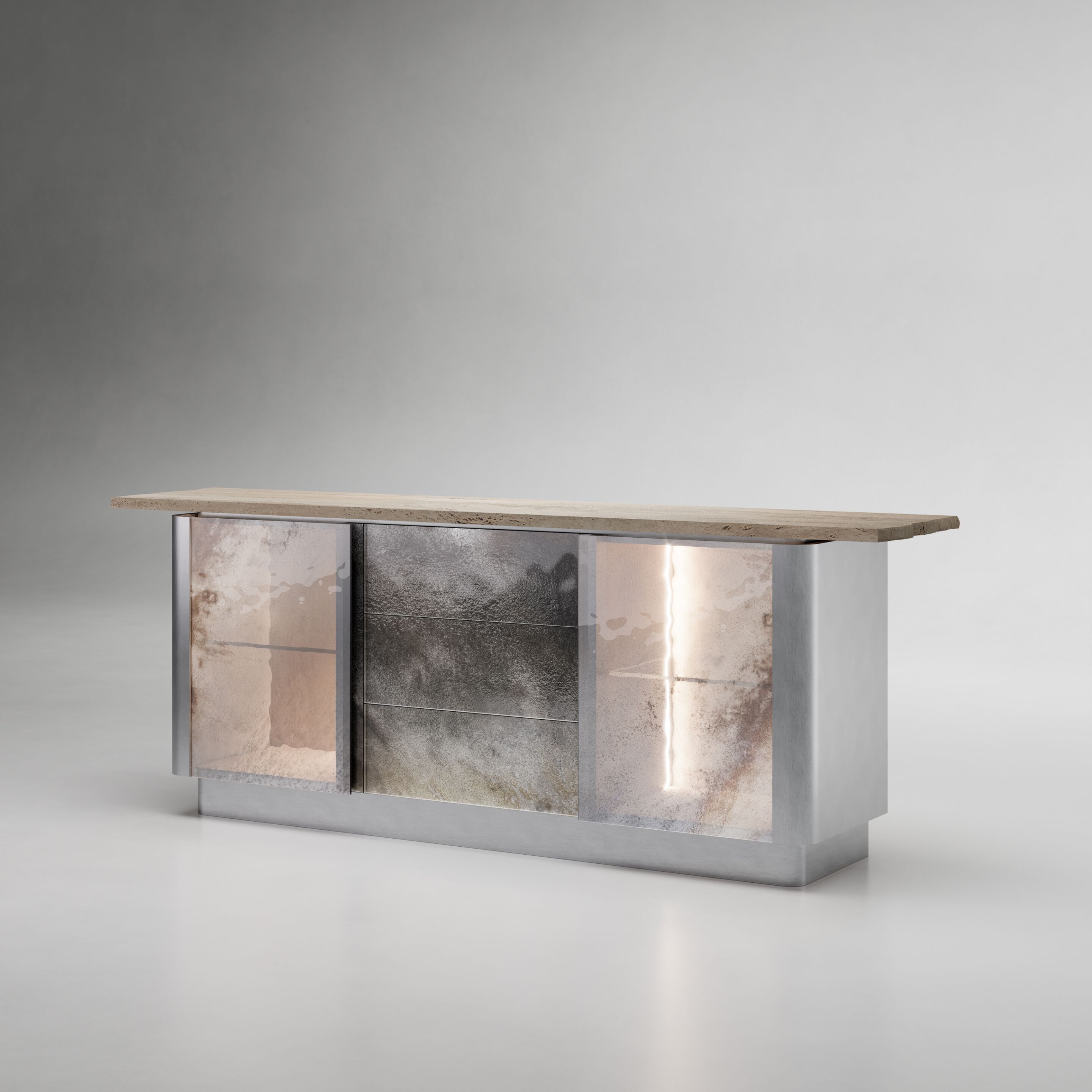 Шкаф из сатиновой стали с травертиновым верхом ARTE VENEZIANA пещера ARCH-00035714 - Вид №3