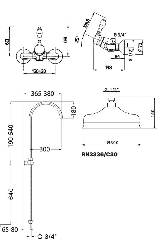 Настенная душевая колонна с душем и ручным душем Gaia Mobili Complements ARCH-00058881 - Вид №3