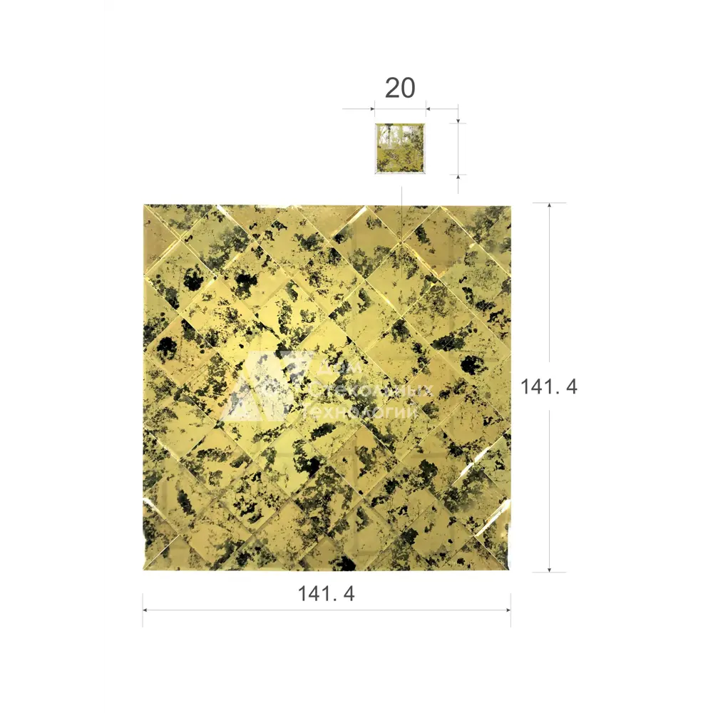 Зеркальная плитка ДСТ панно на стену Античность 141.4x141.4 см квадрат 20x20 см цвет золото