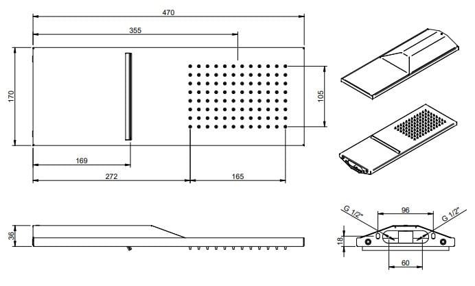 Прямоугольная душевая головка из нержавеющей стали Rubinetterie Treemme Showers Inox ARCH-00039172 - Вид №2