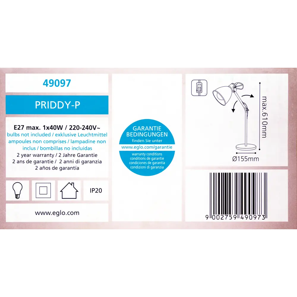 Настольная лампа Eglo «Priddy-P» 1хЕ27х60 Вт цвет светло-зелёный STLM-2163637 - Вид №5