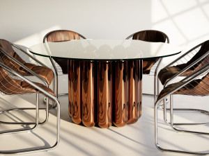 Круглый стол из стали и стекла