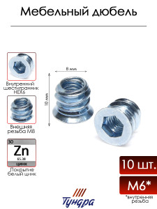 90716232 Дюбель мебельный krep металлический резьба М6 10 шт. STLM-0351653 TUNDRA