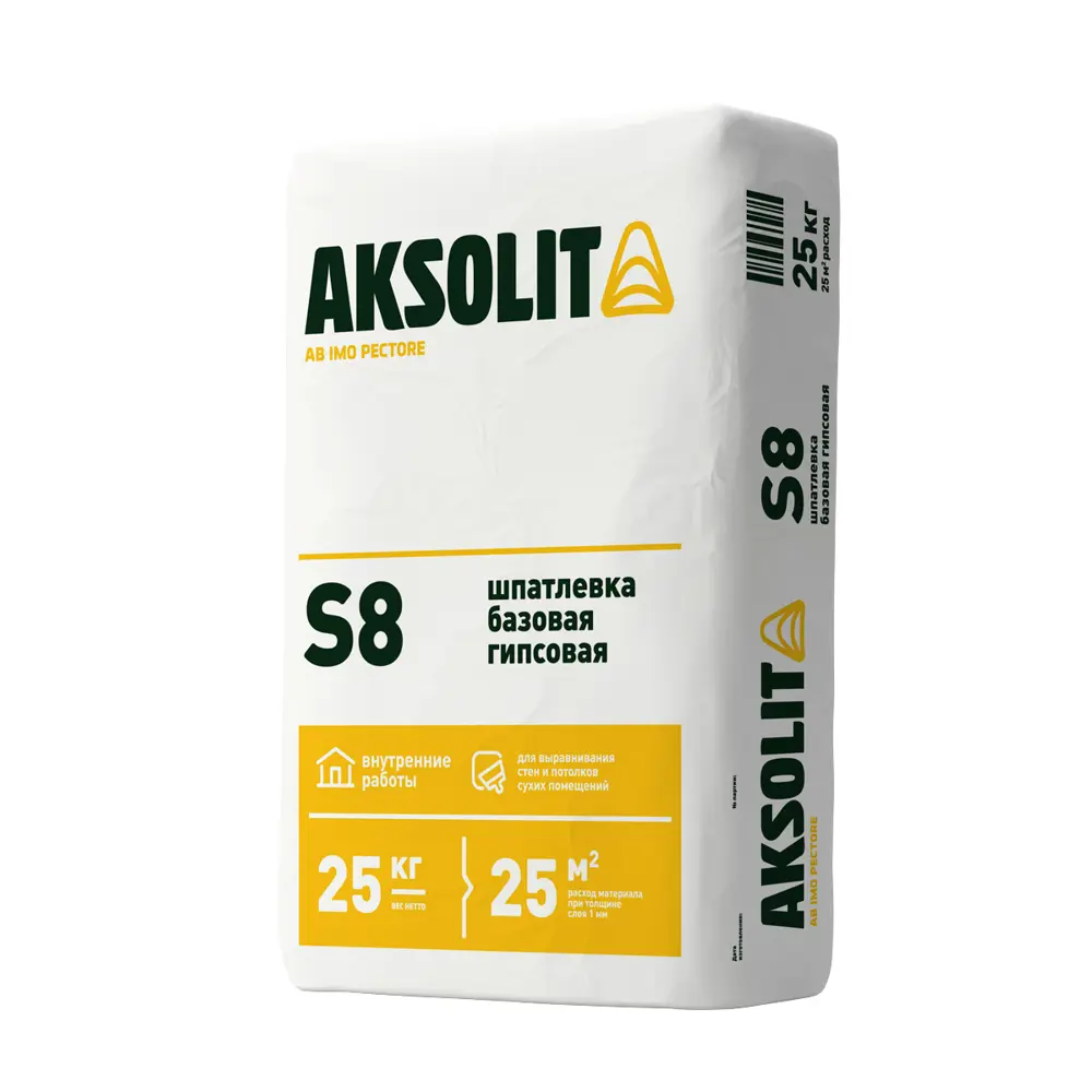 Шпатлевка гипсовая базовая Aksolit S8 25 кг STLM-2089372