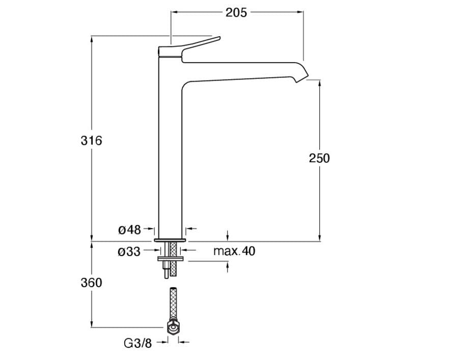 Однорычажный высокий смеситель для раковины без слива CRISTINA Rubinetterie бочка ARCH-00018430 - Вид №1