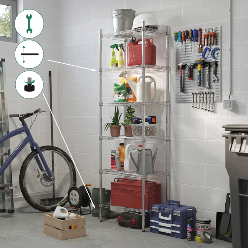 Стеллаж сетчатый KONSENSA 60x35x180 см цвет хром STLM-2088095 - Вид №8