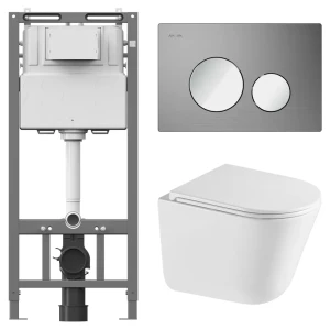 Комплект инсталляции AM.PM Tech с безободковым унитазом Iddis Lahta клавиша AM.PM Tech L хром