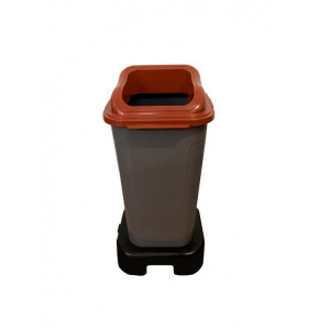 SFR-040-032-3 TELKAR Мусорный бак для раздельного сбора мусора с крышкой и подставкой на колесах 70 л. Серый, крышка коричневая