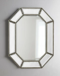 Зеркало восьмигранное в серебряной раме "Ньюпорт" флорентийское серебро LOUVRE HOME НАСТЕННОЕ ЗЕРКАЛО 036153 Серый