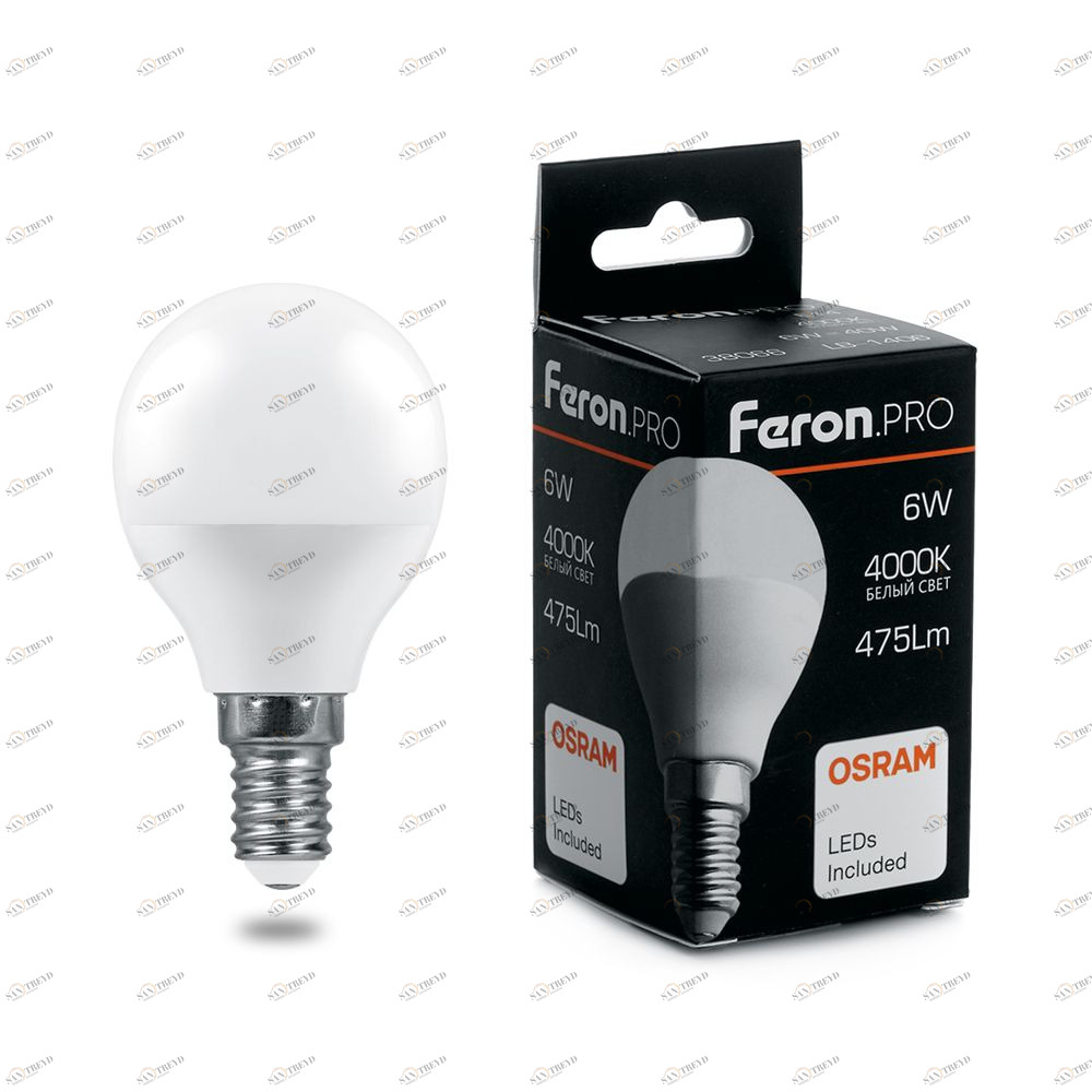 Лампа светодиодная Feron.PRO "Шарик" E14 9W 2700K OSRAM LED LB-1409 38077 FERON  00-3956753 Матовый 